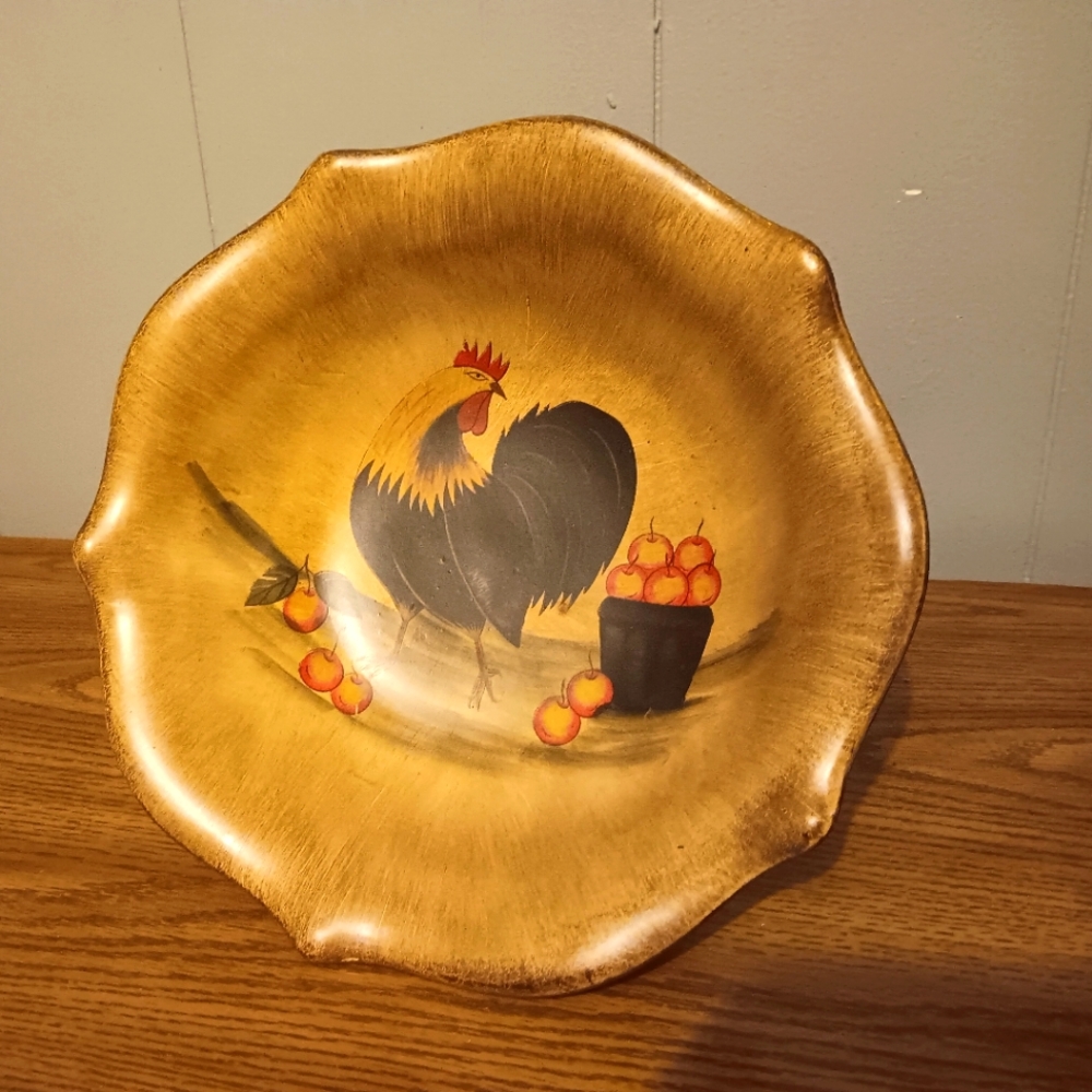 LARGE 12" COCKA DOODLE DO PORCELAIN ROOSTER FRUIT BOWL